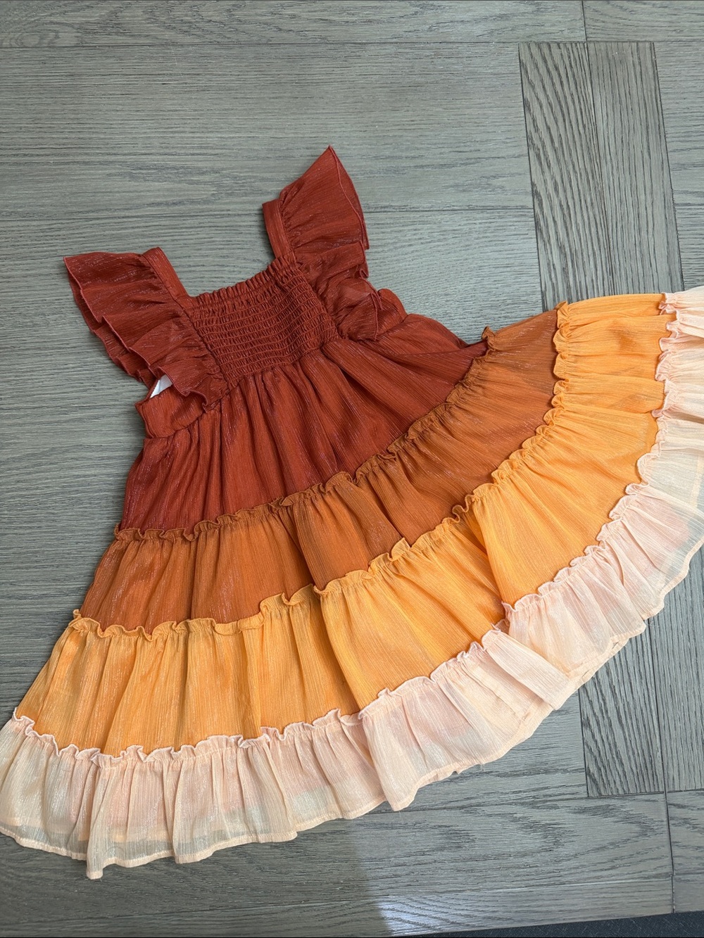 cheeky plum Tiered Ruffle Dress in Rust, Orange & Cream